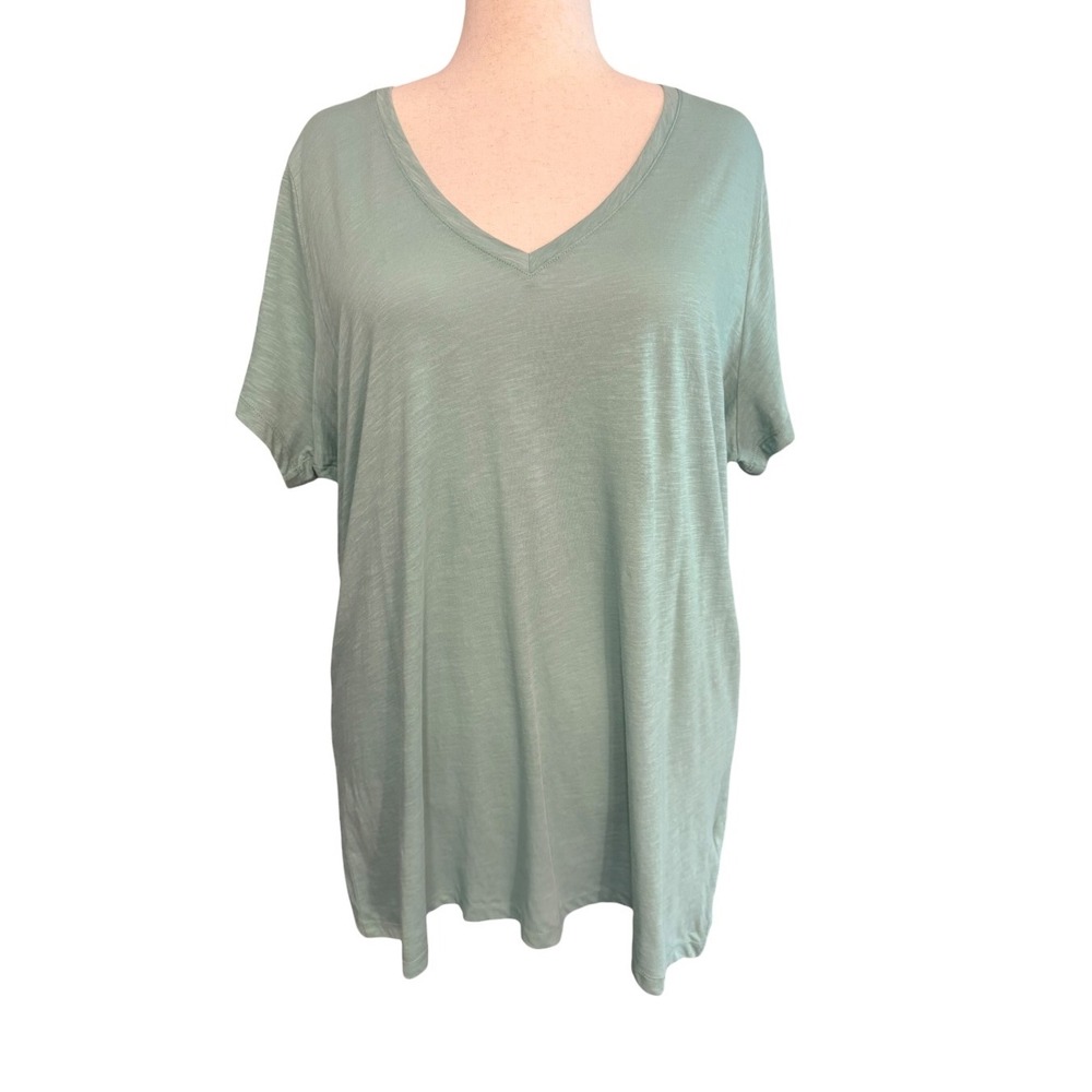 Madewell Womens Sage Green V-Neck Cotton Slub Short Sleeve Tee M7026 2X
